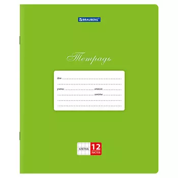 BRAUBERG Тетради ДЭК 12л 20шт клетка ЗЕЛЁНАЯ