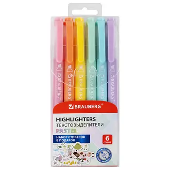 BRAUBERG Текстовыделители PASTEL двусторонние 6 цветов