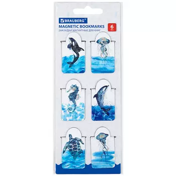 BRAUBERG Закладки для книг магнитные c высечкой MARINE LIFE