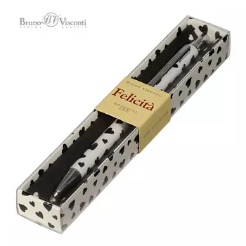 BRUNO VISCONTI Ручка "Felicita.Black&White. СЕРДЕЧКИ" шариковая металлическая синяя 0,7 мм