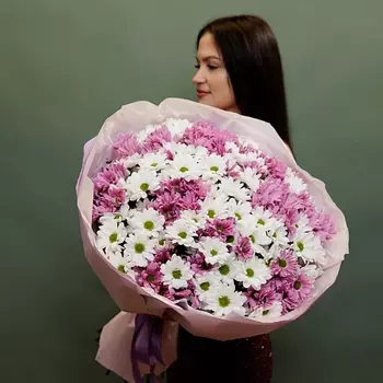 БУКЕТНАЯ ЛАВКА 25 бело-розовых хризантем