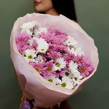 БУКЕТНАЯ ЛАВКА 9 бело-розовых хризантем