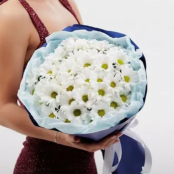 БУКЕТНАЯ ЛАВКА Хризантема в голубой упаковке