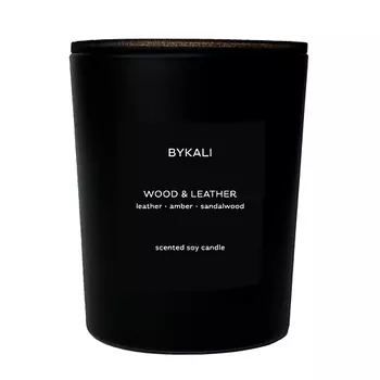 BYKALI Свеча ароматическая "Кожа и древесина" с деревянным фитилем в стакане с крышкой 250.0