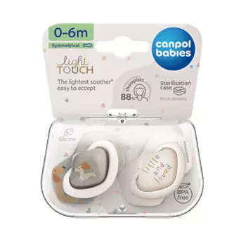CANPOL BABIES Пустышка Light touch Силиконовая симметричная 0-6 месяцев, DOGS