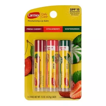 CARMEX Набор бальзамов для губ ассорти в стике (вишня, клубника, мятный леденец) SPF 15