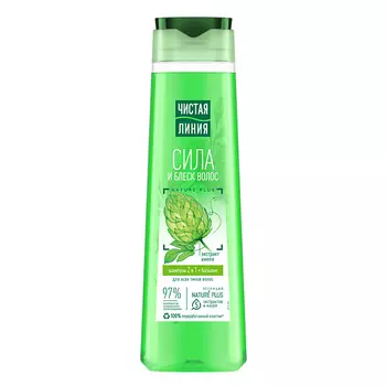 ЧИСТАЯ ЛИНИЯ Шампунь-бальзам 2 в 1 Сила и блеск для всех типов волос Nature Plus 400