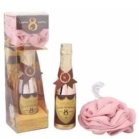 ЧИСТОЕ СЧАСТЬЕ Набор "Ты достойна самого лучшего", гель для душа в золотой бутылке, мочалка