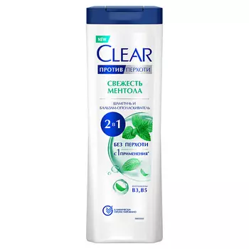 CLEAR Шампунь и бальзам-ополаскиватель 2 в 1 против перхоти Свежесть ментола, против жирности и зуда