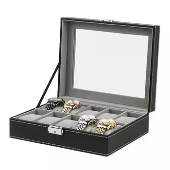 CLOX Бокс для часов, 10 слотов, черная экокожа, W93