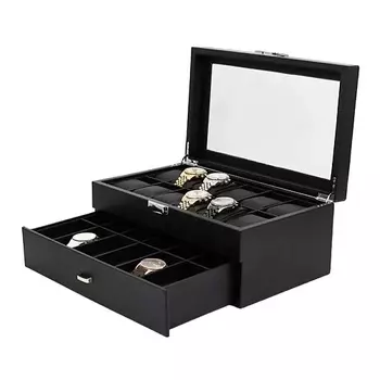 CLOX Двухуровневая черная шкатулка для 24 пар часов, W61B