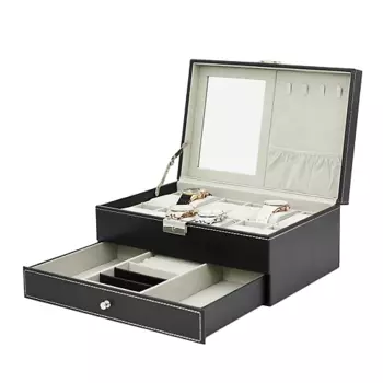 CLOX Двухуровневая шкатулка для 12 часов и украшений, черная, W80B