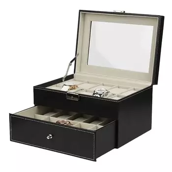 CLOX Двухуровневая шкатулка для часов, 20 слотов, черная, W26