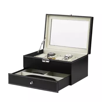 CLOX Шкатулка для 10 часов и украшений, 2 яруса, черная, W118