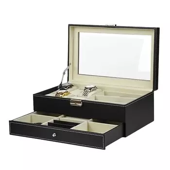 CLOX Шкатулка для часов и украшений, 2 яруса, 12 слотов для часов, W117
