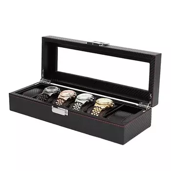 CLOX Шкатулка для пяти часов, карбон, красная строчка, MTW89