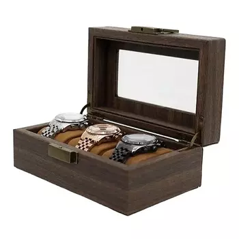 CLOX Шкатулка коричневая для хранения трех часов, экокожа, W03M