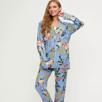 COMFY HOME Пижама голубая с цветочным принтом