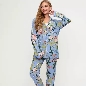 COMFY HOME Пижама голубая с цветочным принтом