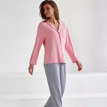 COMFY HOME Пижама хлопковая розовая с серыми брюками