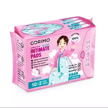CORIMO Прокладки женские гигиенические впитывающие анатомической формы (L - 25 сm) 12.0