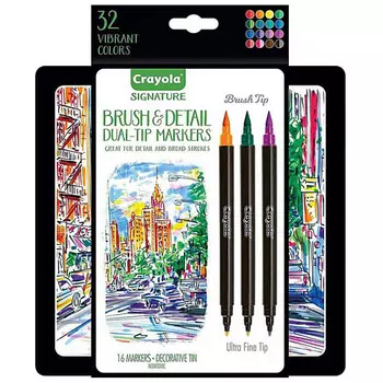 CRAYOLA Двусторонние фломастеры в металлическом кейсе Brush & Detail Double Tip 16.0