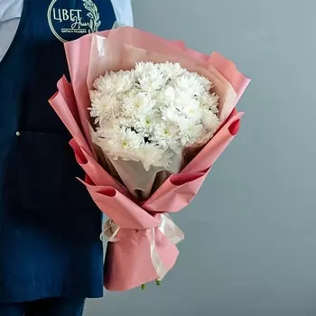 ЦВЕТНИК ЦВЕТЫ И ПОДАРКИ Букет белой хризантемы Балтика размер M