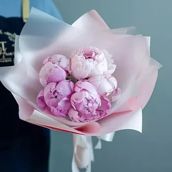 ЦВЕТНИК ЦВЕТЫ И ПОДАРКИ Букет из 5 пионов Sarah Bernhard