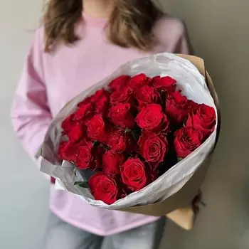 ЦВЕТОЧНАЯ МАСТЕРСКАЯ VETKA Бордовые розы в букете 25 шт