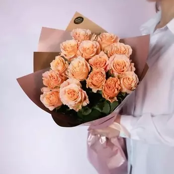 ЦВЕТЫ И ШТУЧКИ Букет из 15 персиковых роз премиум