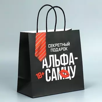ДАРИТЕ СЧАСТЬЕ Подарочный крафтовый пакет с надписью и приколом,черный