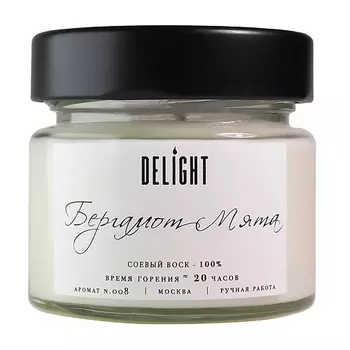 DELIGHT DELGHT Свеча ароматическая "Бергамот мята" с деревянным фитилем для дома 100.0