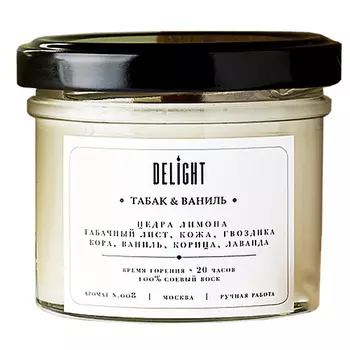 DELIGHT DELGHT Свеча ароматическая "Табак ваниль" с деревянным фитилем для дома 125.0