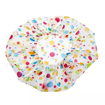 DEWAL BEAUTY Шапочка для душа белая с цветным горохом