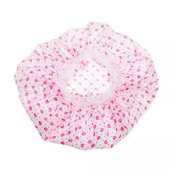 DEWAL BEAUTY Шапочка для душа белая с розовыми цветами