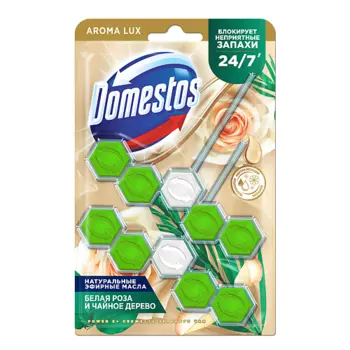 DOMESTOS Блок для очищения унитаза POWER 5 ЗЕЛЁНЫЙ ЧАЙ Дуо