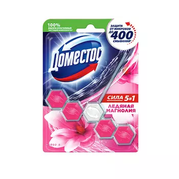 DOMESTOS Блок для очищения унитаза POWER 5 ЛЕДЯНАЯ МАГНОЛИЯ