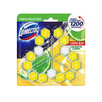 DOMESTOS Блок для очищения унитаза POWER 5 СВЕЖЕСТЬ ЛАЙМА Трио