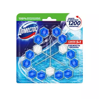 DOMESTOS Блок для очищения унитаза POWER 5 СВЕЖЕСТЬ ОКЕАНА Трио