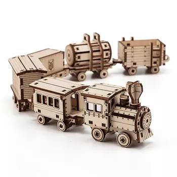 DROVO Деревянный конструктор 3D Паровоз с вагонами 6 в 1