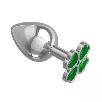 DЖАГА DЖАГА Большая анальная втулка Silver Клевер с кристаллом