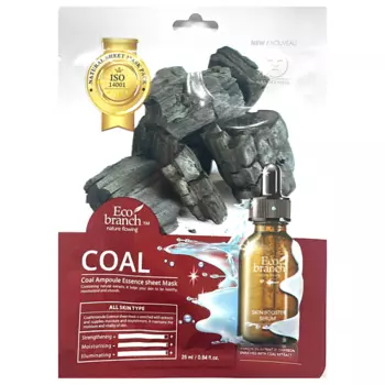 ECOBRANCH Ампульная тканевая маска с древесным углем 25.0