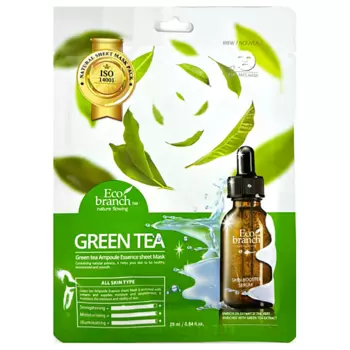 ECOBRANCH Ампульная тканевая маска с зеленым чаем