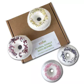 ECOLIVE Набор бомбочек пончиков для ванны с сухоцветами
