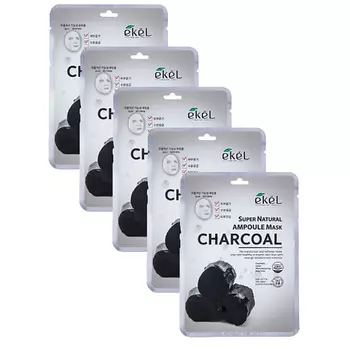 EKEL Набор ампульных тканевых масок для лица с Углем 25.0