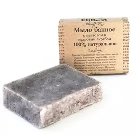 ELIBEST Мыло Банное освежающее, с ментолом и кедровым скрабом, 100% натуральное 100