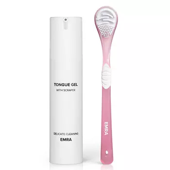 EMRA Набор двойной скребок и гель для чистки языка от белого и желтого налета Delicate Cleaning 50.0