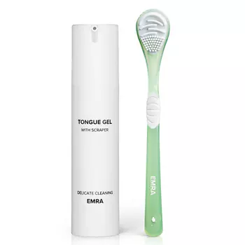 EMRA Набор двойной скребок и гель для чистки языка от белого и желтого налета Delicate Cleaning 50.0