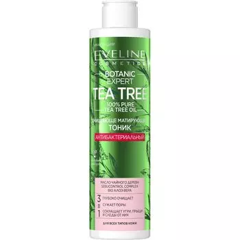 EVELINE Тоник для лица BOTANIC EXPERT TEA TREE 3 в 1 антибактериальный очищающе-матирующий