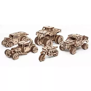 EWA ECO-WOOD-ART Деревянный конструктор 3D Набор машинок 5 в 1 1.0